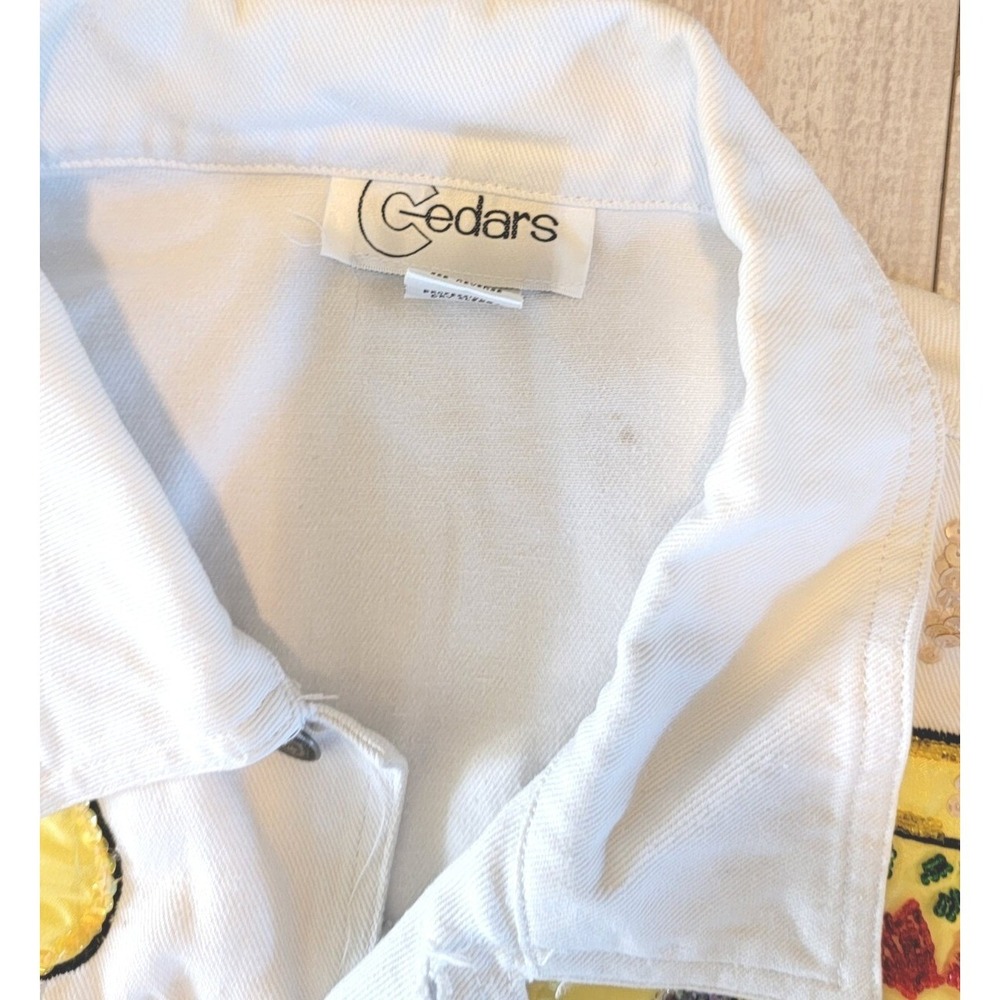 Cedars Womens L 198O's Vintage White Denim Jean Jacket STAINS Needs Cleaning - Picture 8 of 14